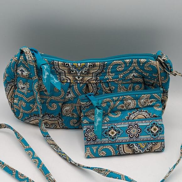 Vera Bradley Handbags - Retired Vera Bradley Frannie Totally Turquoise Crossbody & Change Purse Handbag